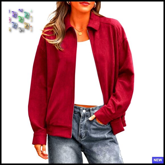 Jackets & Blazers - Faux Suede Bomber Jacket Oversized Zip Up Casual Chic Winter Outerwear